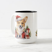 SCHATTIGE KERSTVAKANTIE CORGIS CADEAUS TWEEKLEURIGE KOFFIEMOK (Voorkant links)