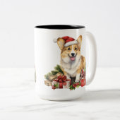 SCHATTIGE KERSTVAKANTIE CORGIS CADEAUS TWEEKLEURIGE KOFFIEMOK (Voorkant rechts)