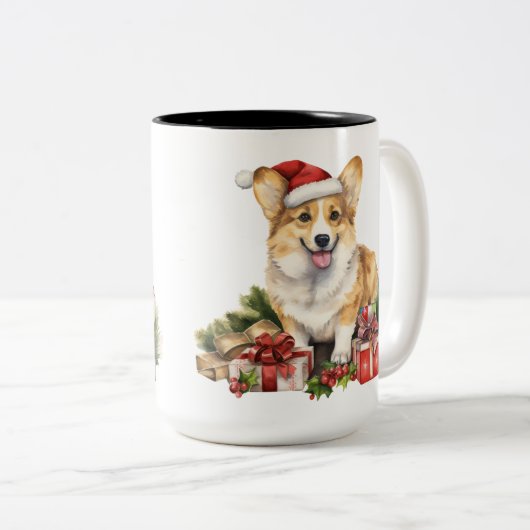 SCHATTIGE KERSTVAKANTIE CORGIS CADEAUS TWEEKLEURIGE KOFFIEMOK (Voorkant rechts)