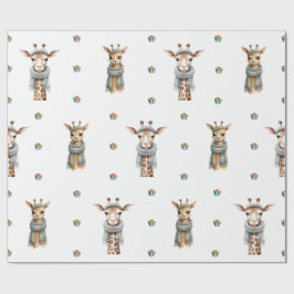 Schattige kerstvakantie Giraffes op wit Cadeaupapier