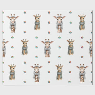 Schattige kerstvakantie Giraffes op wit Cadeaupapier
