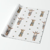 Schattige kerstvakantie Giraffes op wit Cadeaupapier (Uitgerold)