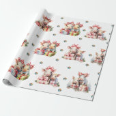 Schattige kerstvakantie Happy Pigs op Wit Cadeaupapier (Uitgerold)