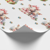 Schattige kerstvakantie Happy Pigs op Wit Cadeaupapier (Hoek)