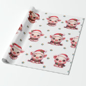 Schattige kerstvakantie Kawaii Varkens op Wit I Cadeaupapier (Uitgerold)