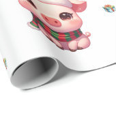 Schattige kerstvakantie Kawaii Varkens op Wit I Cadeaupapier (Rol Hoek)