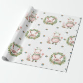 Schattige kerstvakantie Pastel Pigs on White Cadeaupapier (Uitgerold)