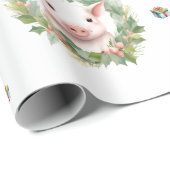 Schattige kerstvakantie Pastel Pigs on White Cadeaupapier (Rol Hoek)
