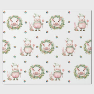 Schattige kerstvakantie Pastel Pigs on White Cadeaupapier