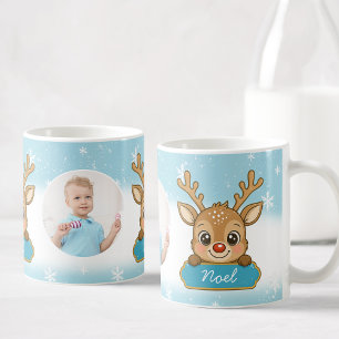 Schattige Kerstvakantie Rendier Blauwe Jongens Kin Koffiemok