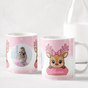Schattige Kerstvakantie Rendier Roze Meisjes Kinde Koffiemok