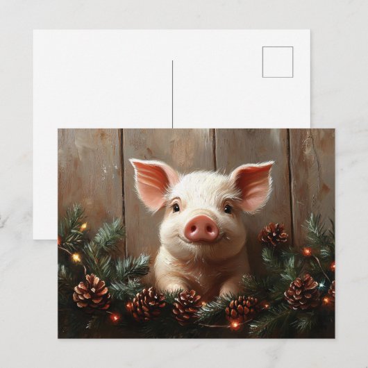 Schattige kerstvarken rustiek schilderij briefkaart (Voorkant / Achterkant)
