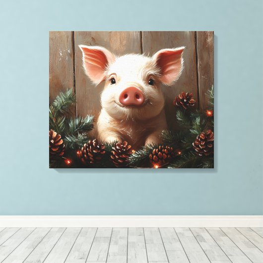 Schattige kerstvarken rustiek schilderij canvas afdruk (Insitu (Houten vloer))