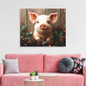 Schattige kerstvarken rustiek schilderij canvas afdruk (Insitu (Woonkamer))