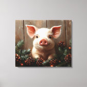 Schattige kerstvarken rustiek schilderij canvas afdruk (Voorkant)