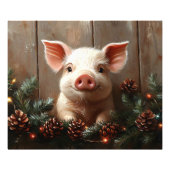 Schattige kerstvarken rustiek schilderij foto afdruk (Voorkant)