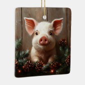 Schattige kerstvarken rustiek schilderij keramisch ornament (Rechts)