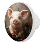 Schattige kerstvarken rustiek schilderij keramische knop (Rechts)