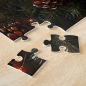 Schattige kerstvarken rustiek schilderij legpuzzel (Zijkant)