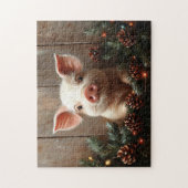 Schattige kerstvarken rustiek schilderij legpuzzel (Verticaal)