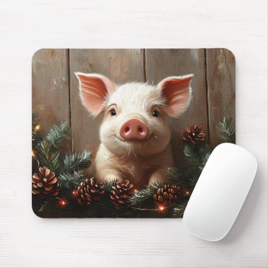 Schattige kerstvarken rustiek schilderij muismat (Met muis)