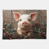 Schattige kerstvarken rustiek schilderij theedoek (Horizontaal)