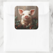 Schattige kerstvarken rustiek schilderij vierkante sticker (Tas)