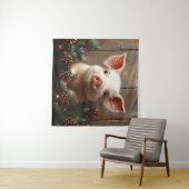 Schattige kerstvarken rustiek schilderij wandkleed (In Situ (horizontaal))