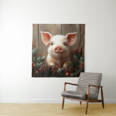 Schattige kerstvarken rustiek schilderij wandkleed (In situ)