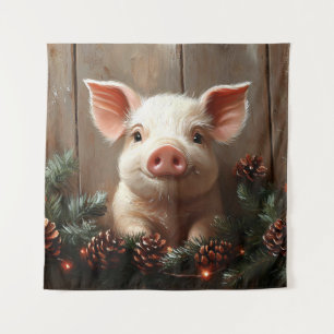 Schattige kerstvarken rustiek schilderij wandkleed
