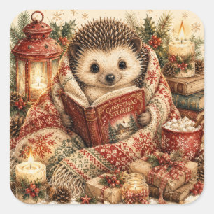 Schattige Kerstverhaaltijd Egel Waterverf Vierkante Sticker