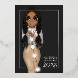Schattige Kerstverlichting Afro-Amerikaanse Vrouw Folie Feestdagenkaart