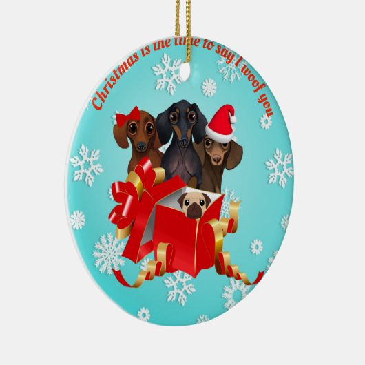 Schattige kerstversiering in Dachshund Keramisch Ornament (Rechts)