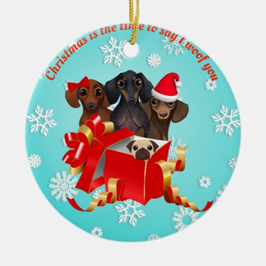 Schattige kerstversiering in Dachshund Keramisch Ornament (Voorkant)