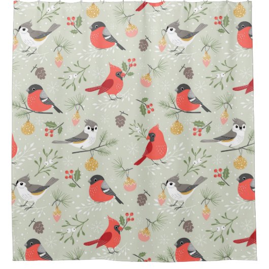 Schattige kerstvogelpatroon vakantieontwerp douchegordijn (Voorkant)