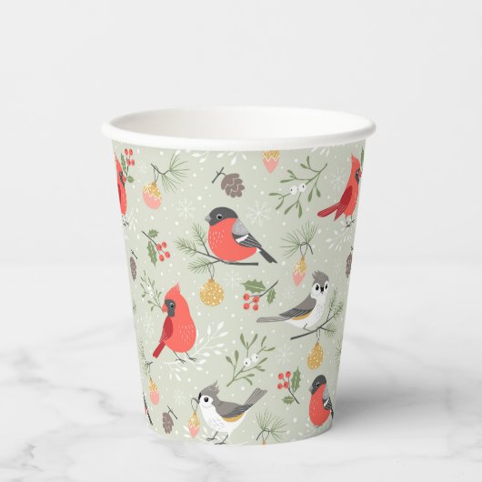 Schattige kerstvogelpatroon vakantieontwerp papieren bekers (Voorkant)
