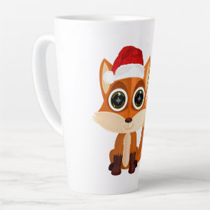 Schattige Kerstvos Cartoon Kerstfeest Dier Feestel Latte Mok