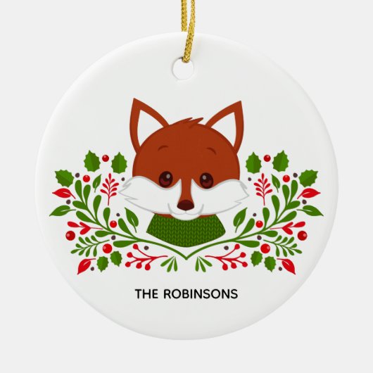 Schattige Kerstvosfoto Keramisch Ornament (Voorkant)