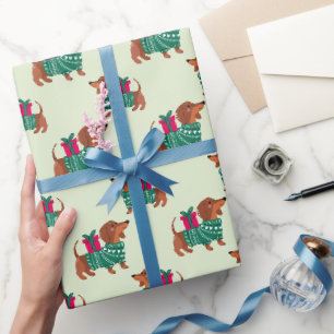 Schattige Kerstwiener hond in groene trui groen Cadeaupapier
