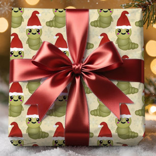 Schattige Kerstwormen Handgetekend Cadeau Cadeaupapier