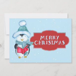 Schattige Kerstzang Pinguïn Kerstmis Feestdagenkaart