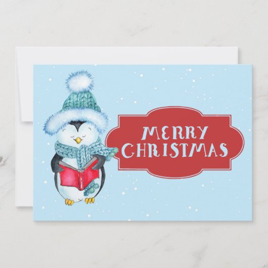 Schattige Kerstzang Pinguïn Kerstmis Feestdagenkaart (Voorkant)