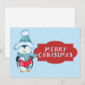 Schattige Kerstzang Pinguïn Kerstmis Feestdagenkaart (Voorkant / Achterkant)