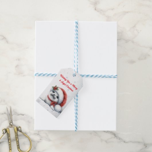 Schattige Kerstzegel Cadeaulabel (Met Touw)