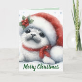 Schattige Kerstzegel Feestdagen Kaart (Voorkant)