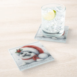 Schattige Kerstzegel Glazen Onderzetter