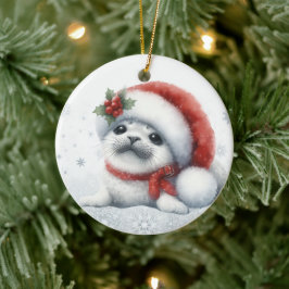 Schattige Kerstzegel Keramisch Ornament