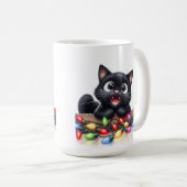 SCHATTIGE KERSTZWART KATJE MET LAMPJES KOFFIEMOK (Voorkant rechts)