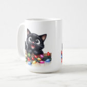 SCHATTIGE KERSTZWART KATJE MET LAMPJES KOFFIEMOK (Voorkant links)