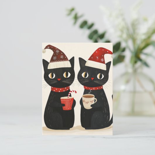 Schattige kerstzwarte katten briefkaart (Staand voorkant)